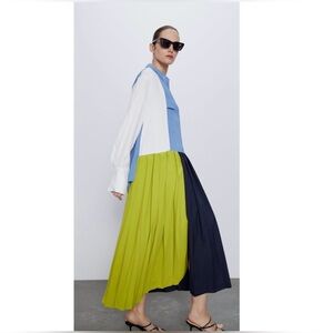 NEW zara pleated patchwork maxi dress size XS